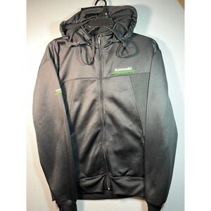 Kawasaki Jacket W Detachable Hood Mens LARGE Black  Motorcycle Full Zip